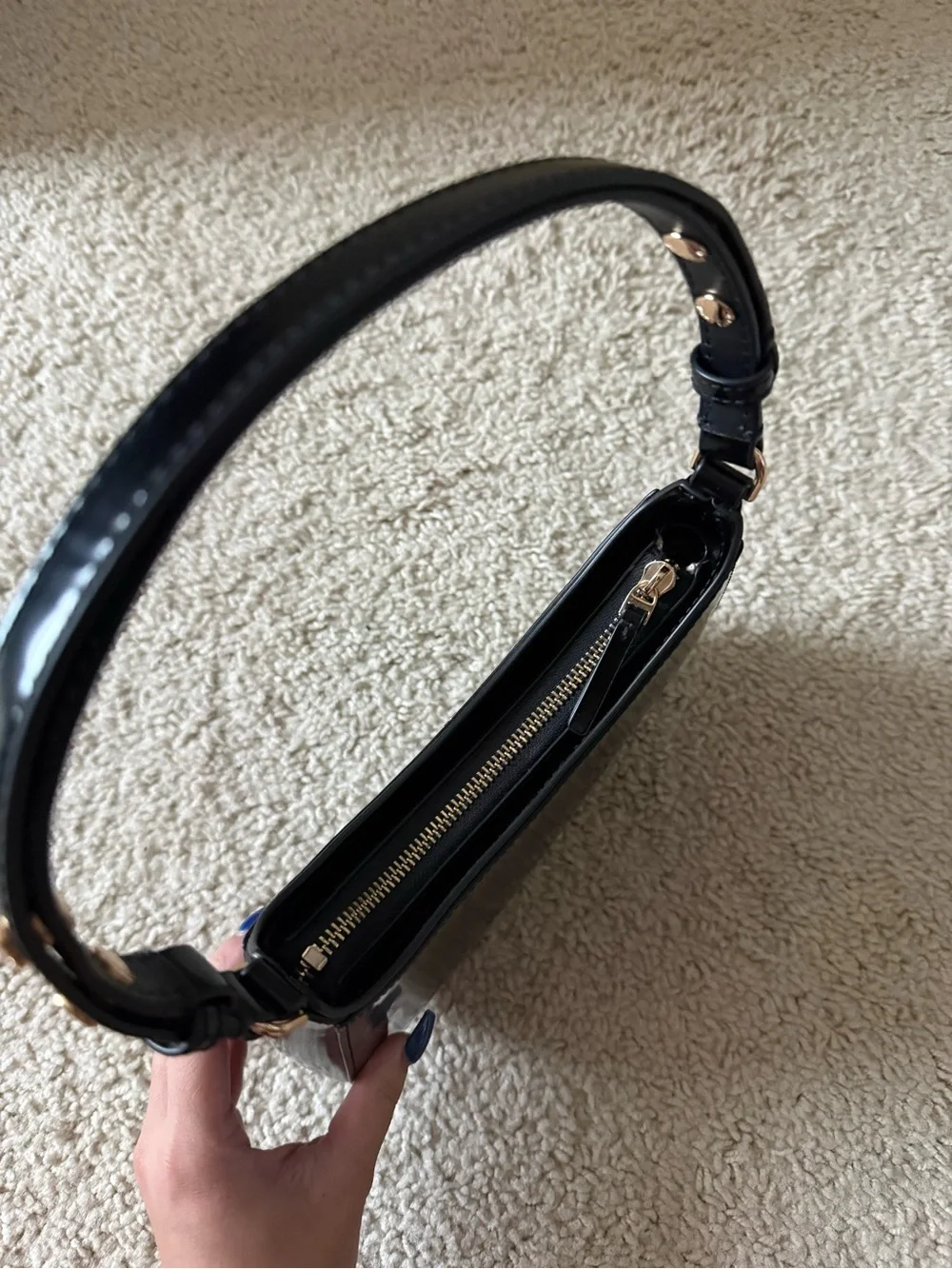 Tory Burch Black Patent Shoulder Bag with Gold Logo